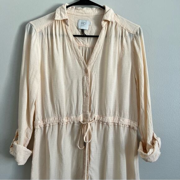 Anthropologie HD in Paris Cream Button Front Cinch Waist Rolled Sleeve Top XS - Picture 3 of 8